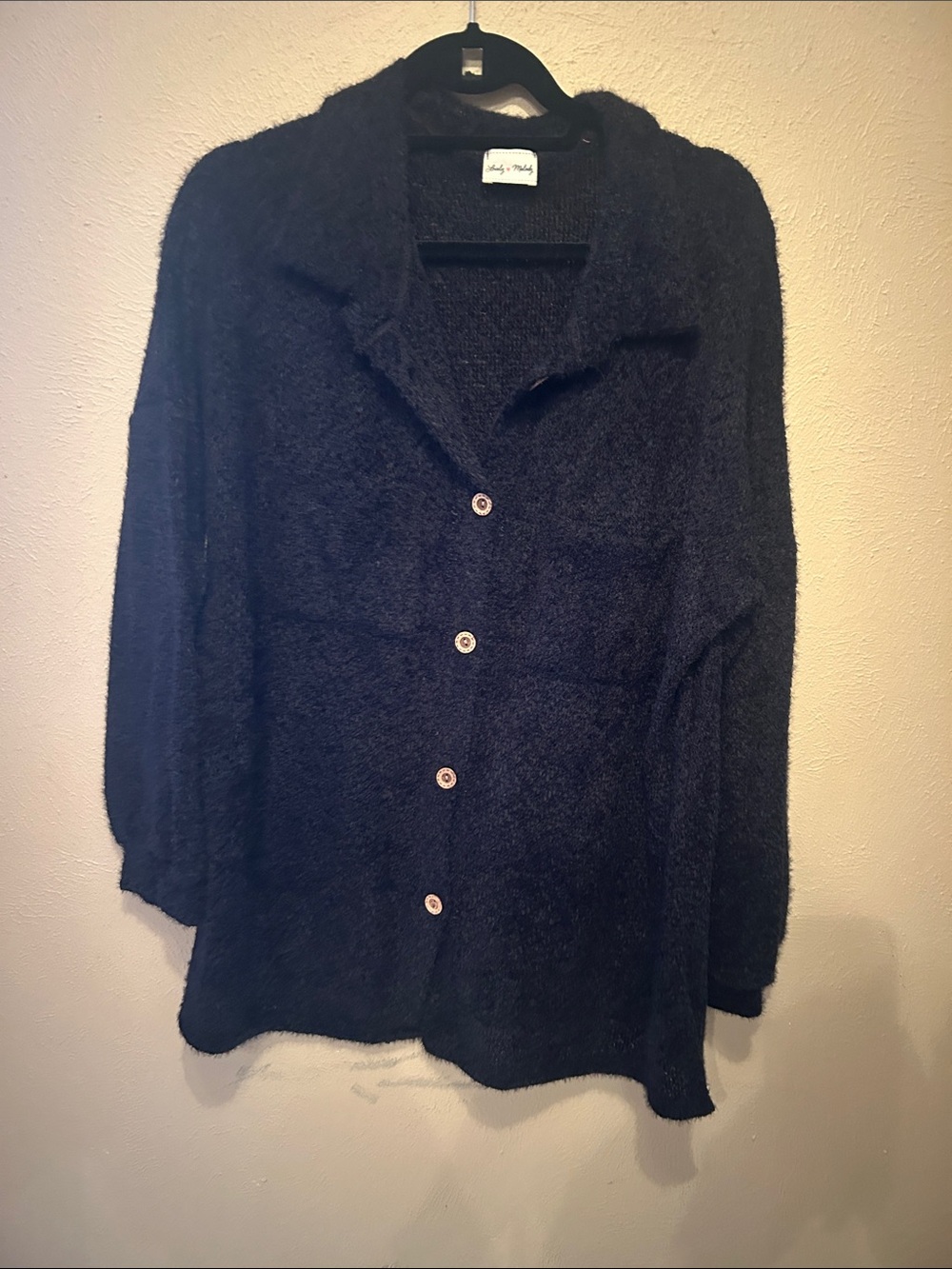 Lovely Melody Black Button-Down Fuzzy Shirt